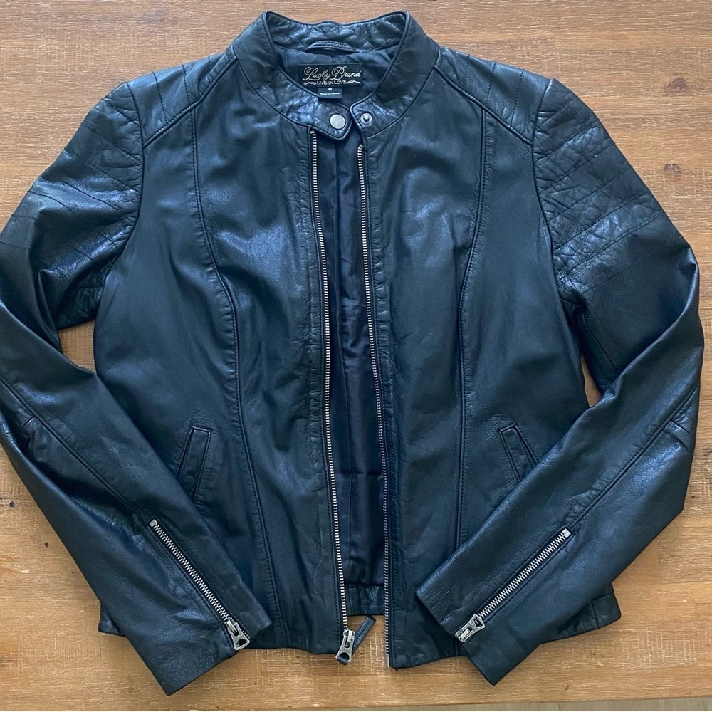 Like New Lucky Brand 100% Goat Leather Black Jacket